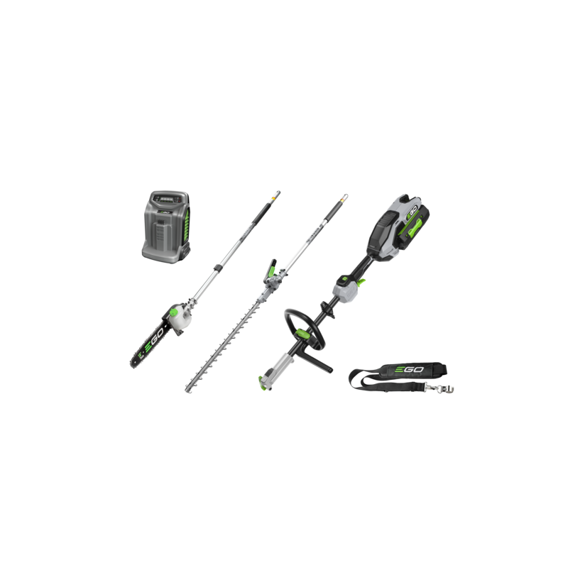 EGO kit multi-outils MHCC1022E comprenant une machine de base, un taille-haie, une scie à perche, une batterie de 2,5 Ah et un 